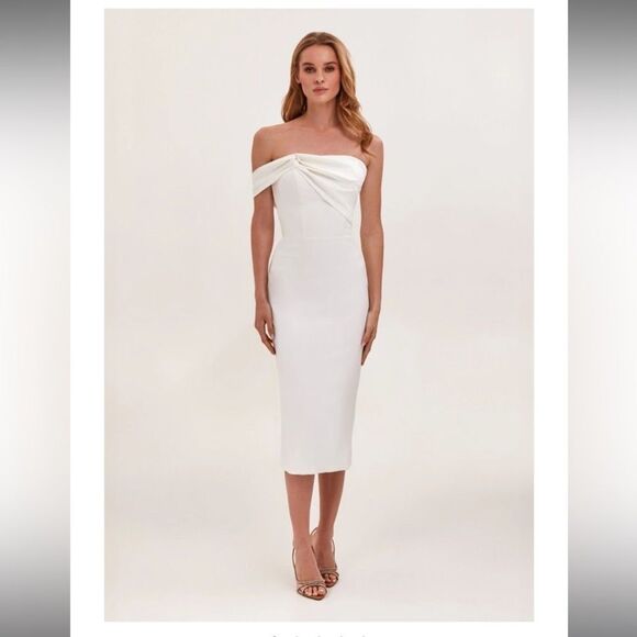 Milla White Classy bodice midi dress with open neckline XS - Picture 1 of 15